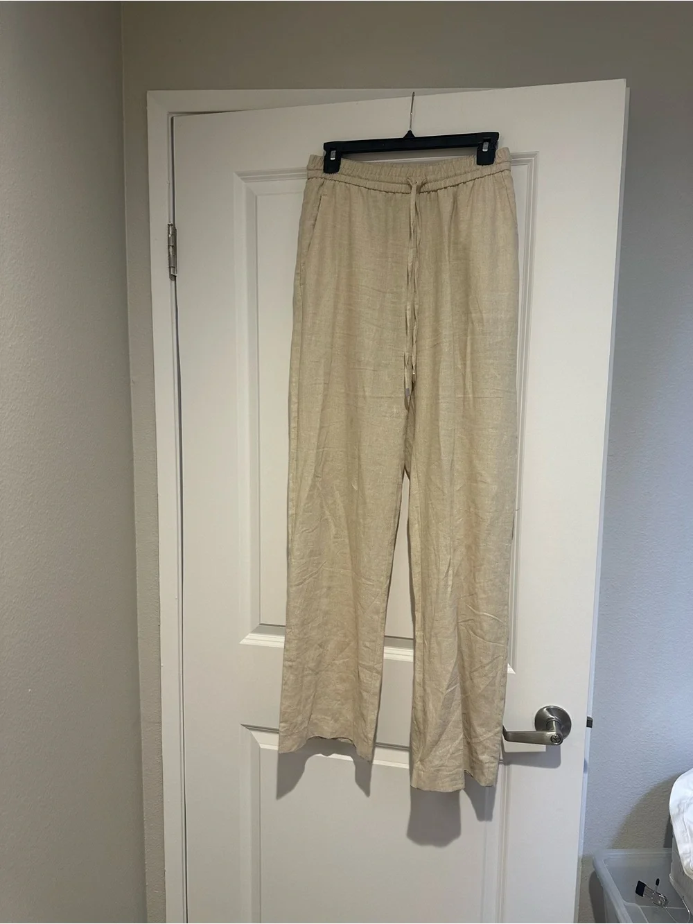 Zara women  relaxed Linen-Blend Drawstring Pants — Beige